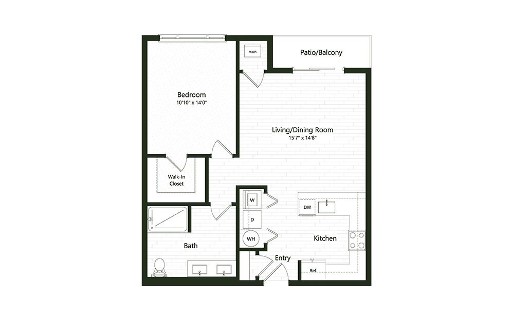 1B-3 - 1 bedroom floorplan layout with 1 bath and 824 square feet.