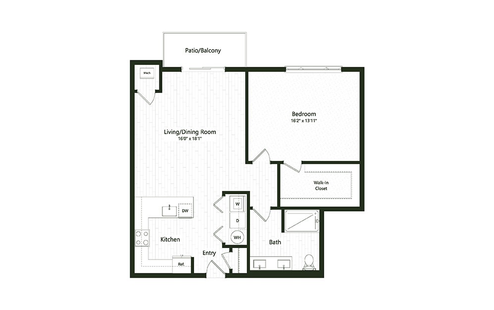 1B-5 - 1 bedroom floorplan layout with 1 bath and 944 square feet.